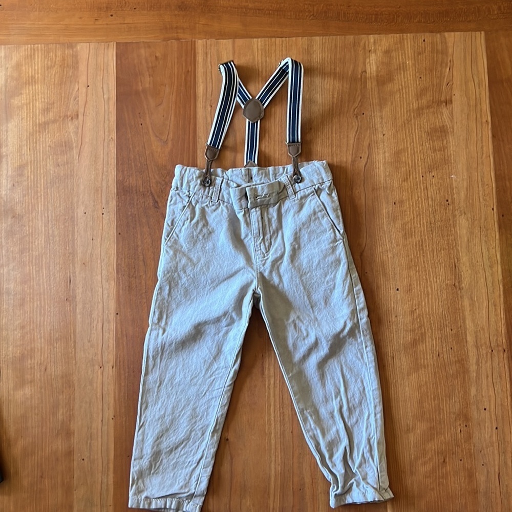 Size 2-3 H&M cream long pants with suspenders